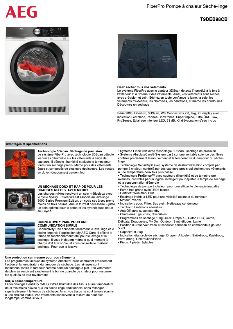 Page n°1 - Fiche technique AEG T9DEB98CB