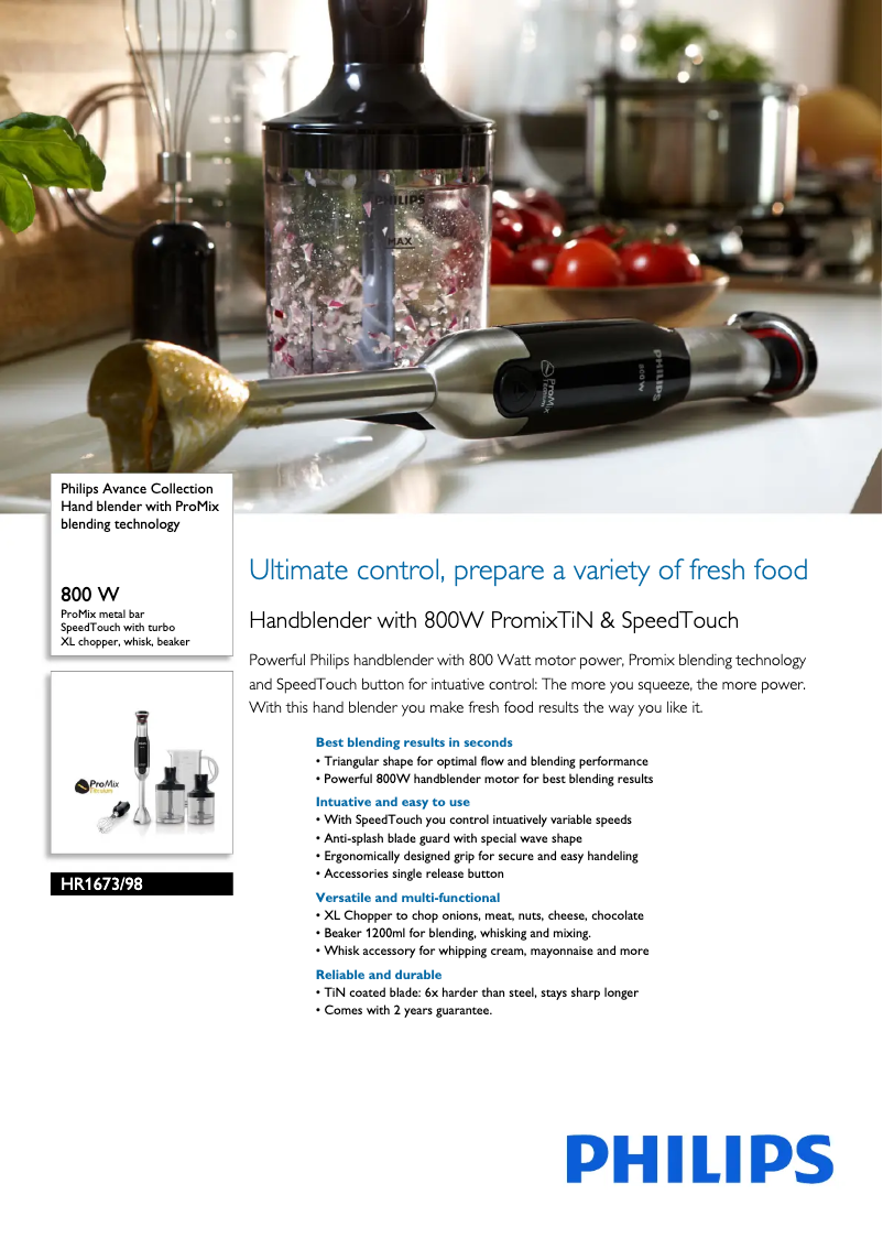 Página 1 del manual Ficha técnica Philips Avance Collection HR1673