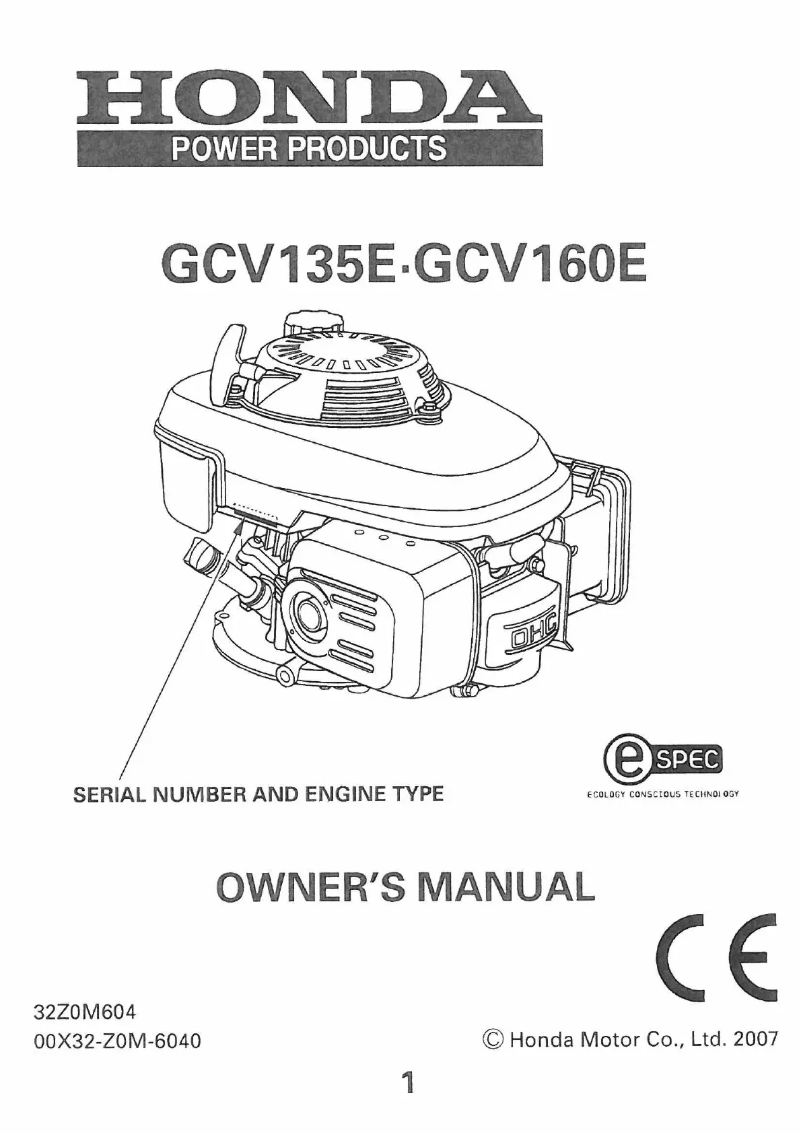 Page 1 de la notice Manuel utilisateur Honda GCV160E