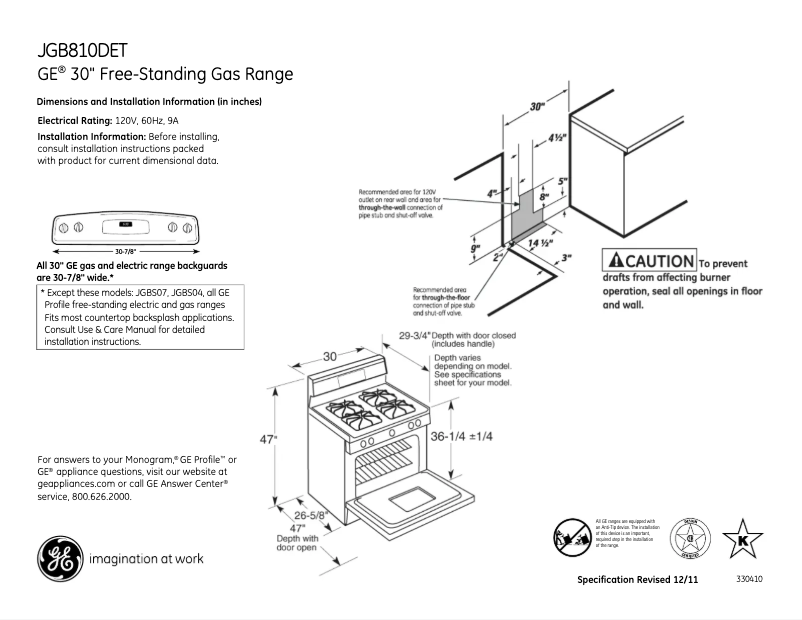 Page n°1 - Fiche technique GE JGB810DETCC