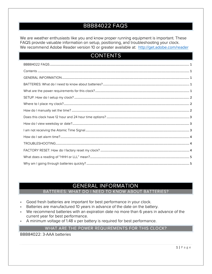 Page 1 de la notice FAQ La Crosse Technology BBB84022V2