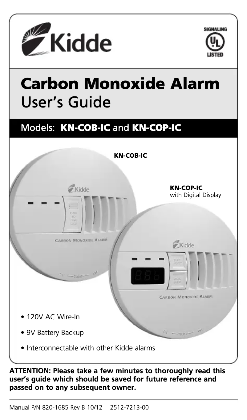 Page n°1 - Manuel utilisateur Kidde KN-COP-IC