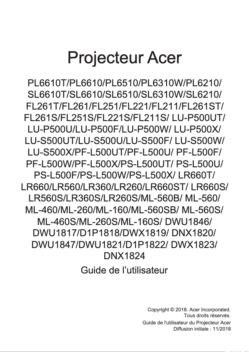 Page n°1 - Manuel utilisateur Acer PL6510
