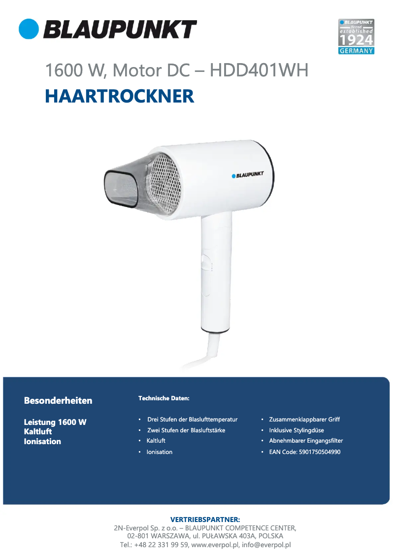 Page n°1 - Fiche technique Blaupunkt HDD401