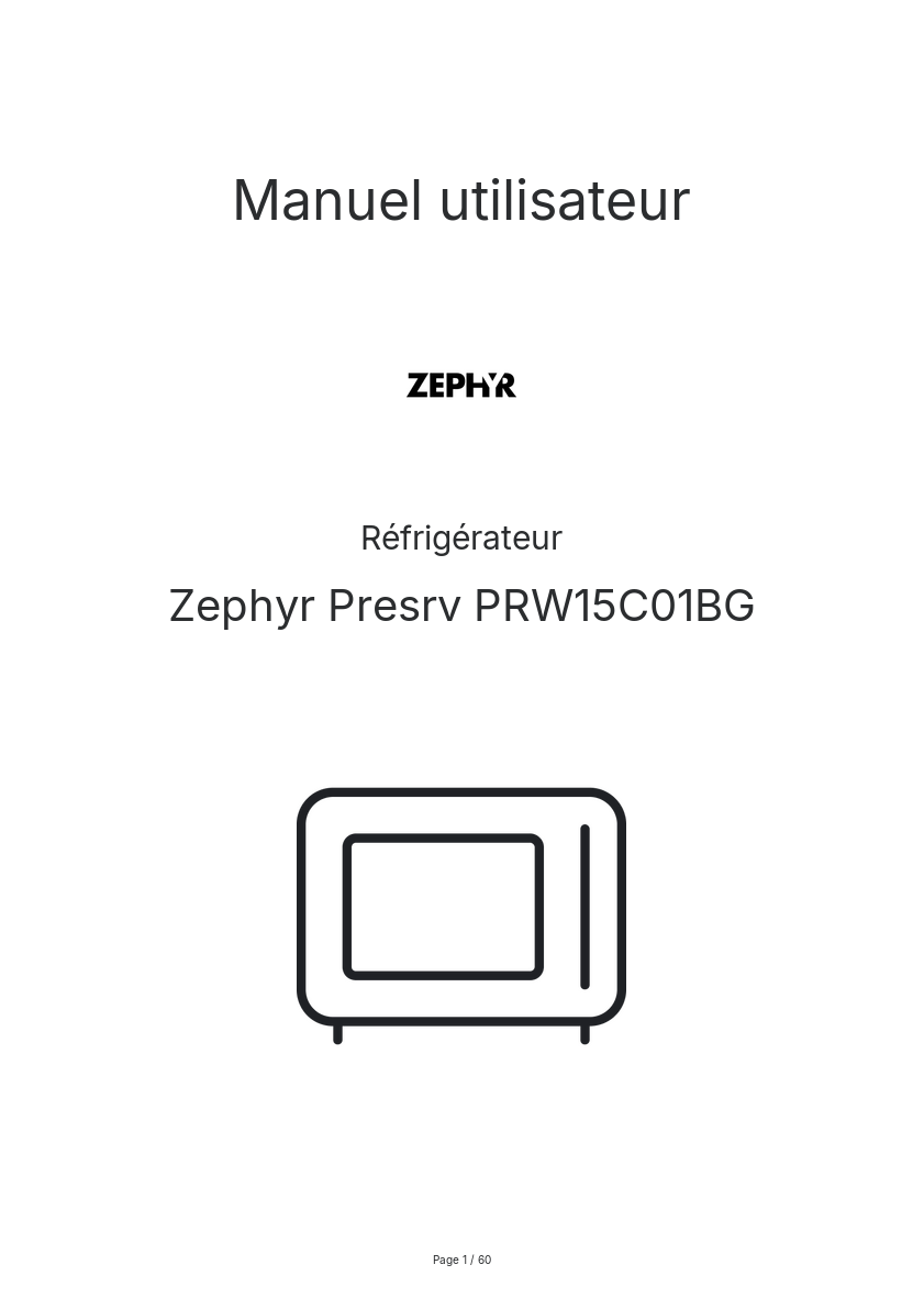 Page n°1 - Manuel utilisateur Zephyr Presrv PRW15C01BG