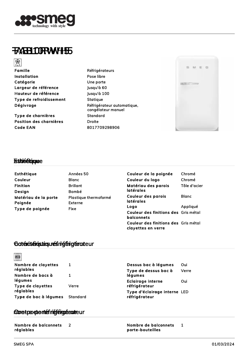 Page n°1 - Fiche technique Smeg 50's Style