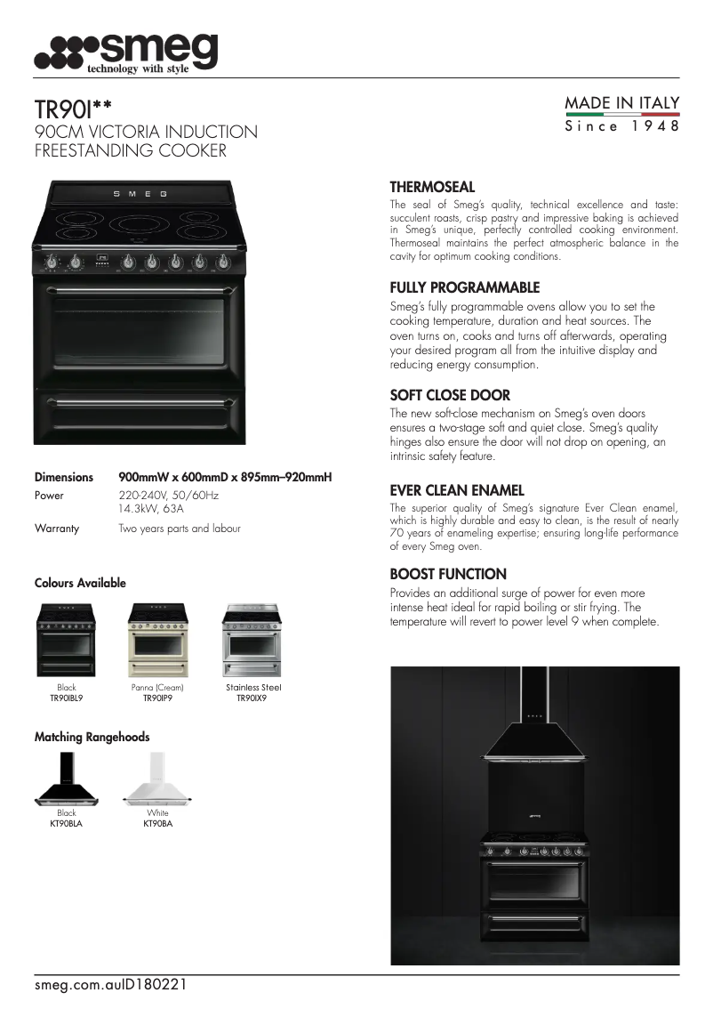 Page 1 de la notice Fiche technique Smeg TR90IP9