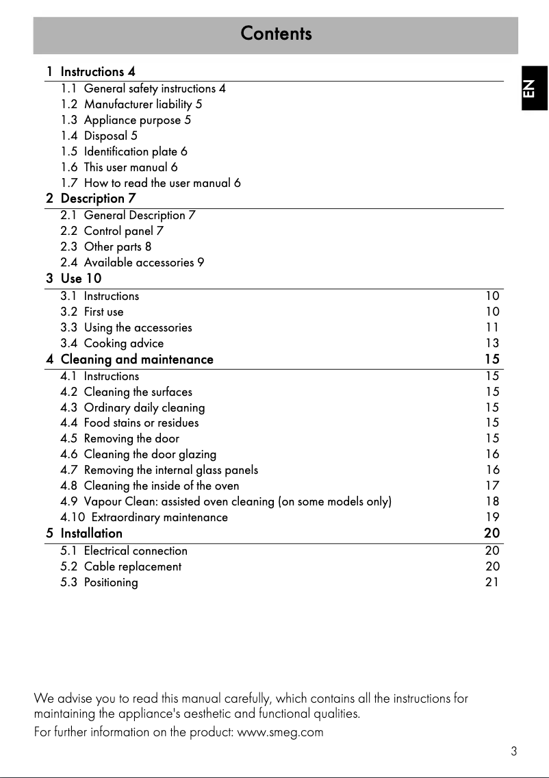 Page 1 de la notice Manuel utilisateur Smeg SFA6304X