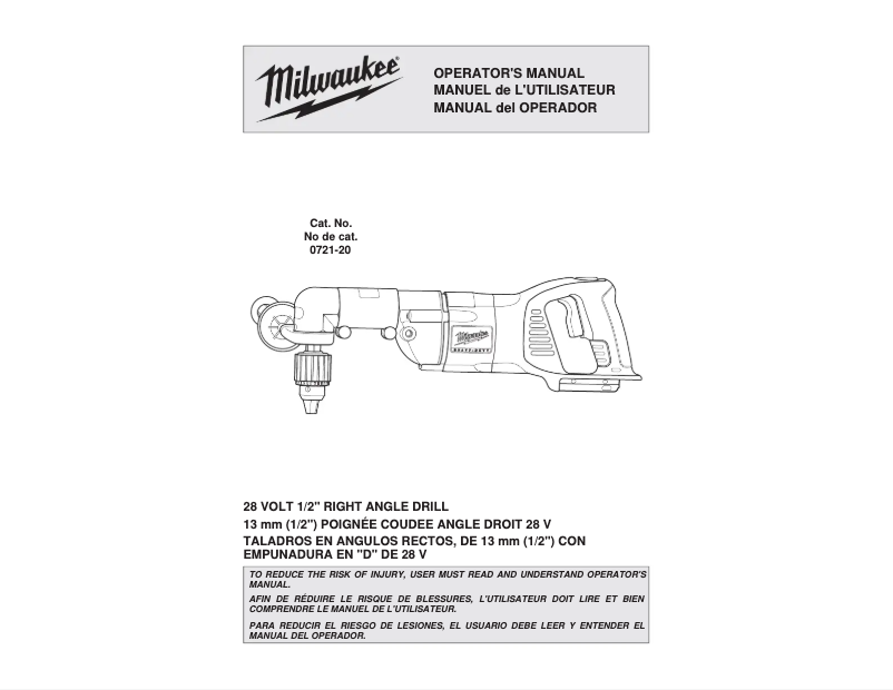 Page 1 de la notice Manuel utilisateur Milwaukee M28 0721-21
