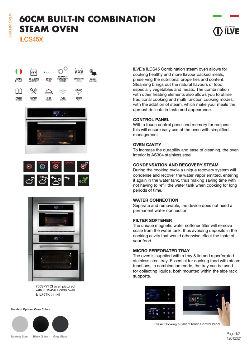 Page 1 de la notice Fiche technique Ilve ILCS45X