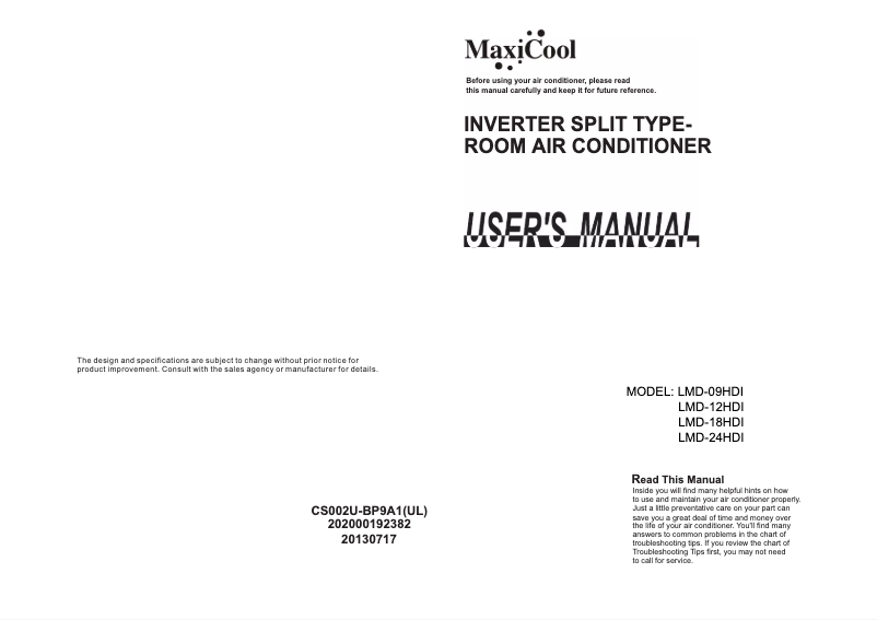 Page n°1 - Manuel utilisateur Maxicool LMD-18HDI