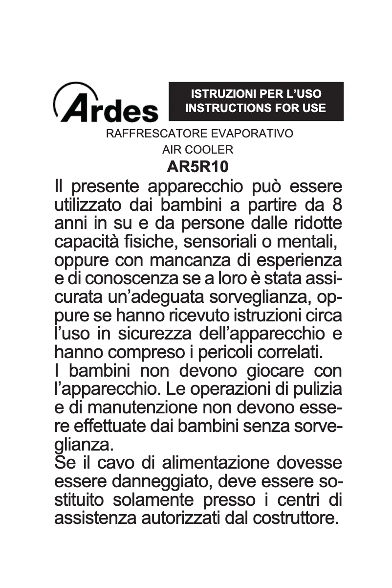 Page 1 of the manual User Manual Ardes 5R10