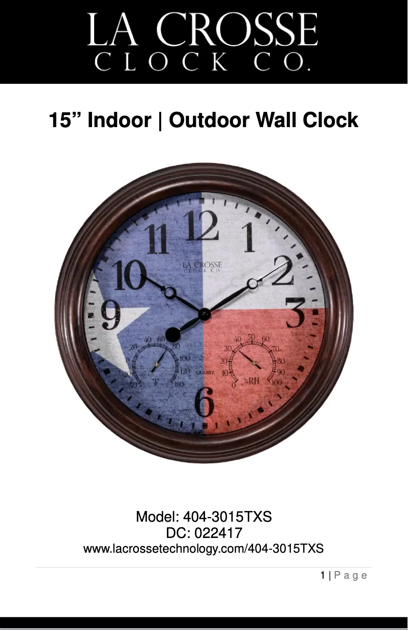 Page 1 de la notice Manuel utilisateur La Crosse Technology 404-3015TXS
