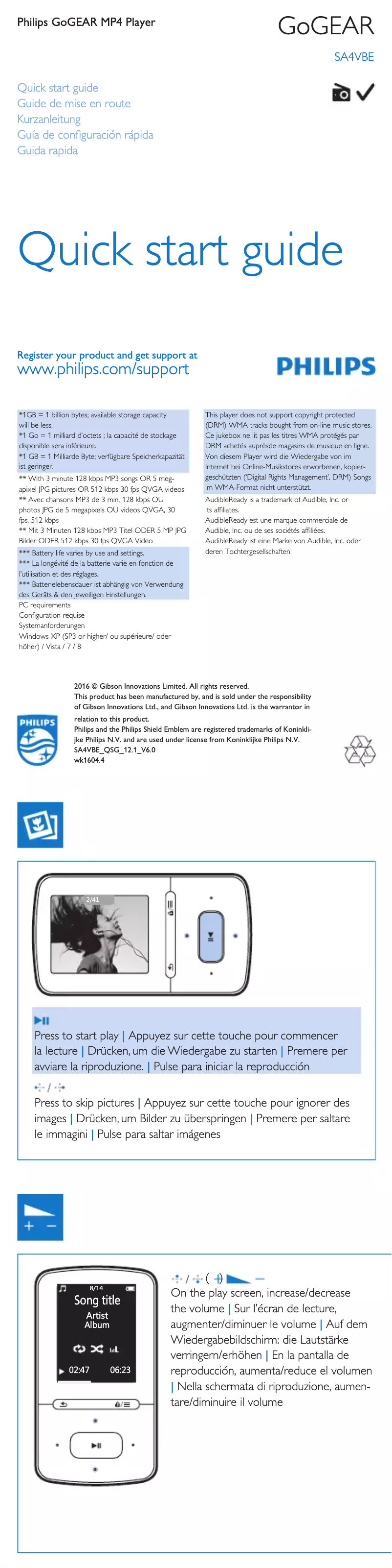 Image de la première page du manuel de l'appareil GoGear SA4VBE04