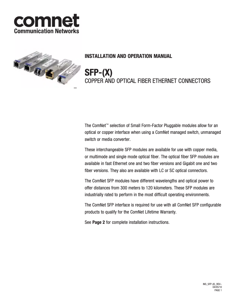 Image de la première page du manuel de l'appareil SFP-20A