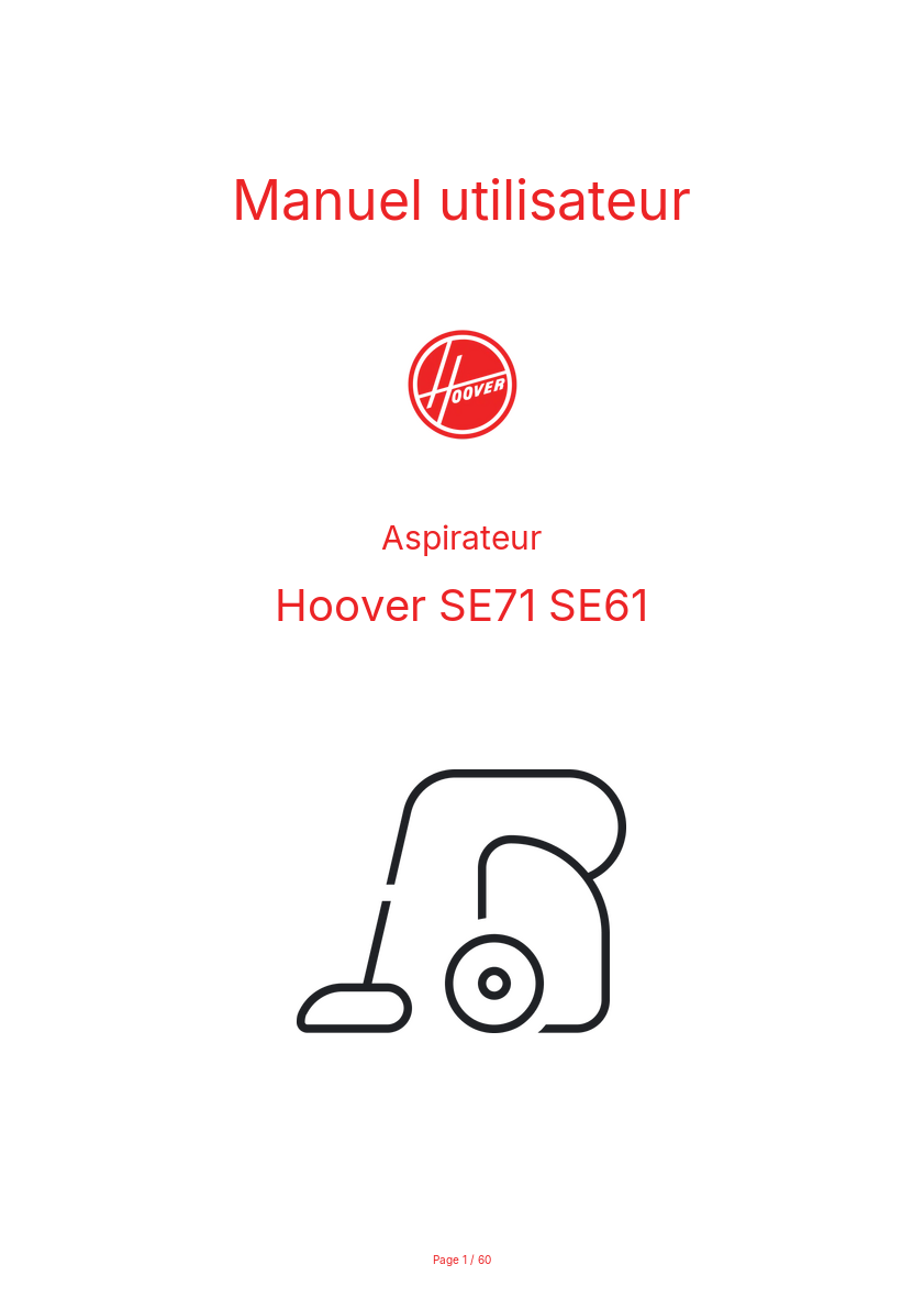 Page n°1 - Manuel utilisateur Hoover SE71 SE61