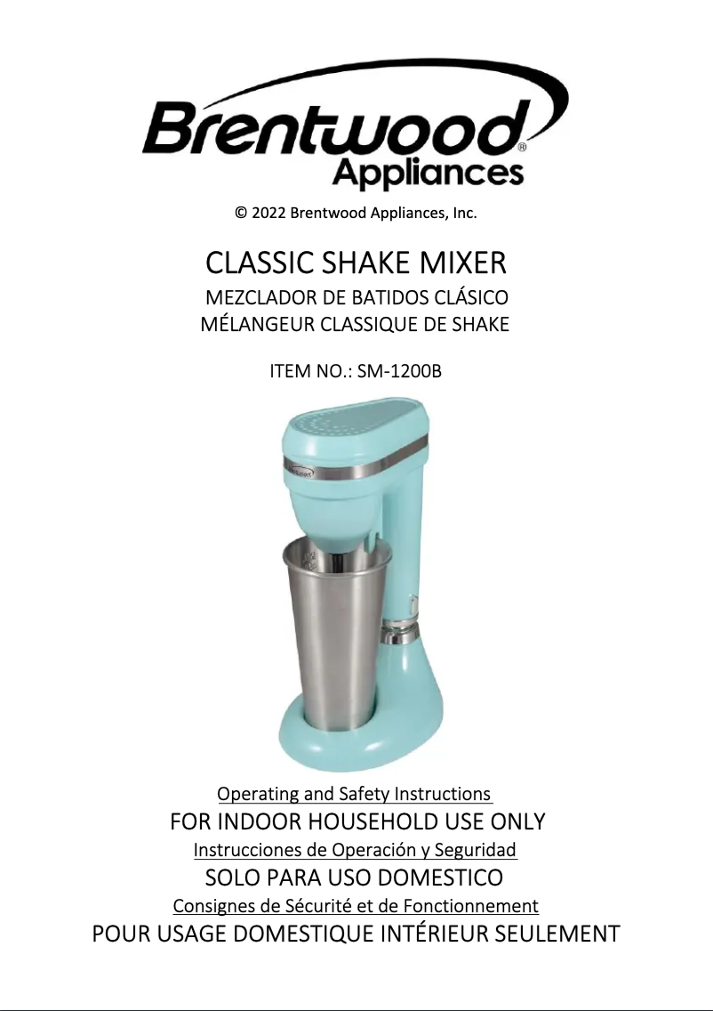 Page n°1 - Manuel utilisateur Brentwood SM-1200B