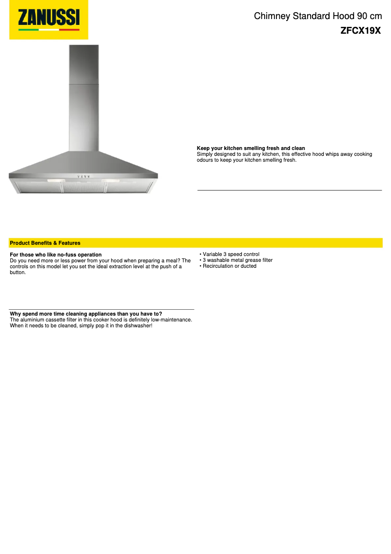 Page n°1 - Fiche technique Zanussi ZFCX19X
