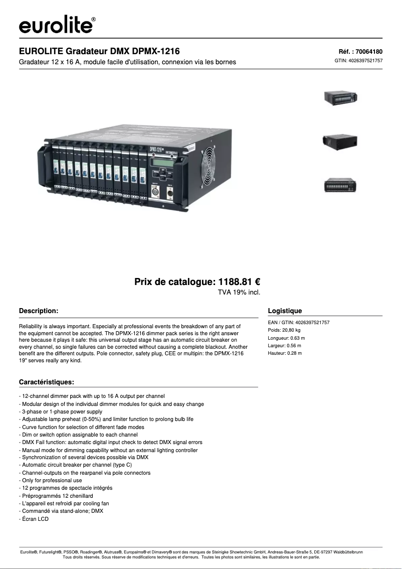 Page n°1 - Fiche technique Eurolite DPMX-1216 S