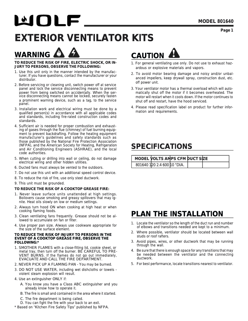 Page 1 de la notice Guide d'installation Wolf PL461912
