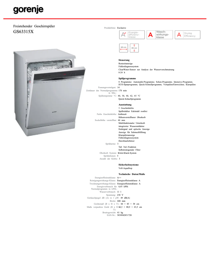 Page n°1 - Manuel utilisateur Gorenje GS63315X
