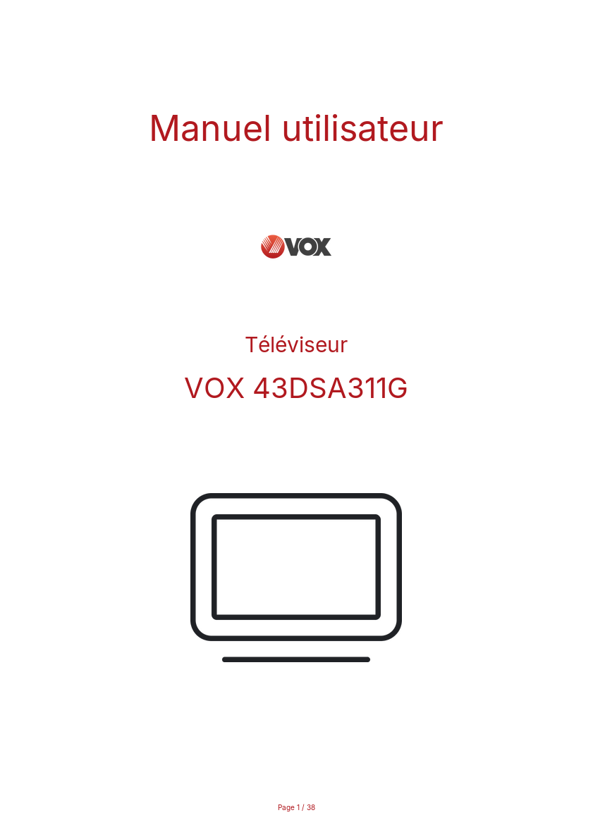 Page n°1 - Manuel utilisateur VOX 43DSA311G