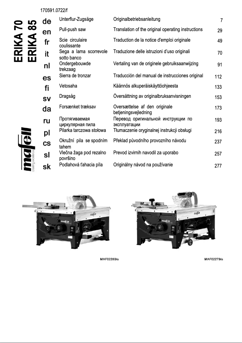 Page 1 de la notice Manuel utilisateur Mafell Erika 70
