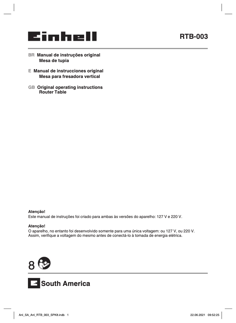 Page n°1 - Manuel utilisateur Einhell RTB-003