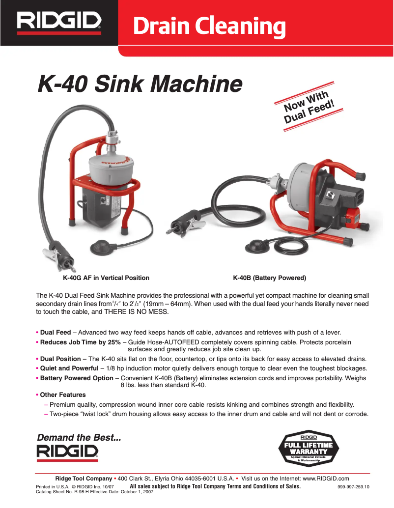 Page 1 of the manual Catalogue Ridgid K-40
