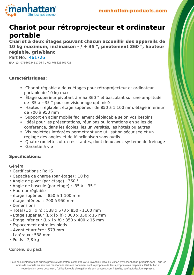 Page 1 de la notice Fiche technique Manhattan 461726