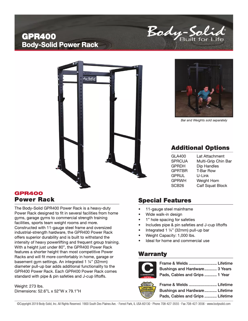 Page 1 de la notice Fiche technique Body-Solid GPR400