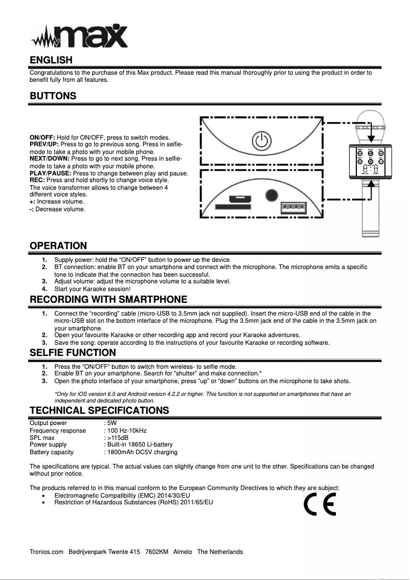 Page n°1 - Manuel utilisateur MAX KM01P