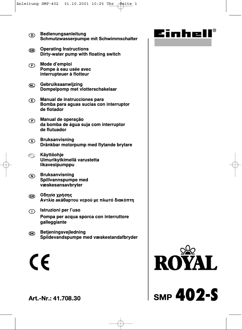 Page 1 de la notice Manuel utilisateur Einhell Royal SMP 402-S