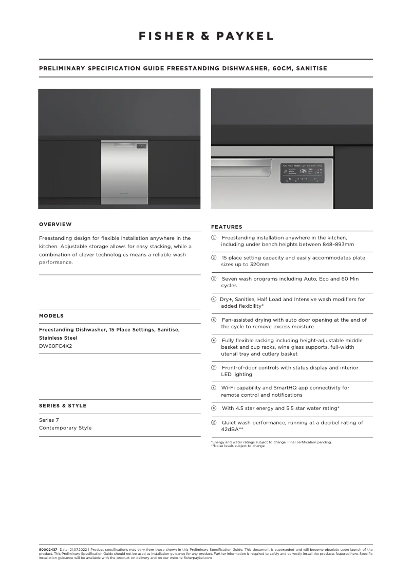 Page n°1 - Fiche technique Fisher & Paykel DW60FC4X3