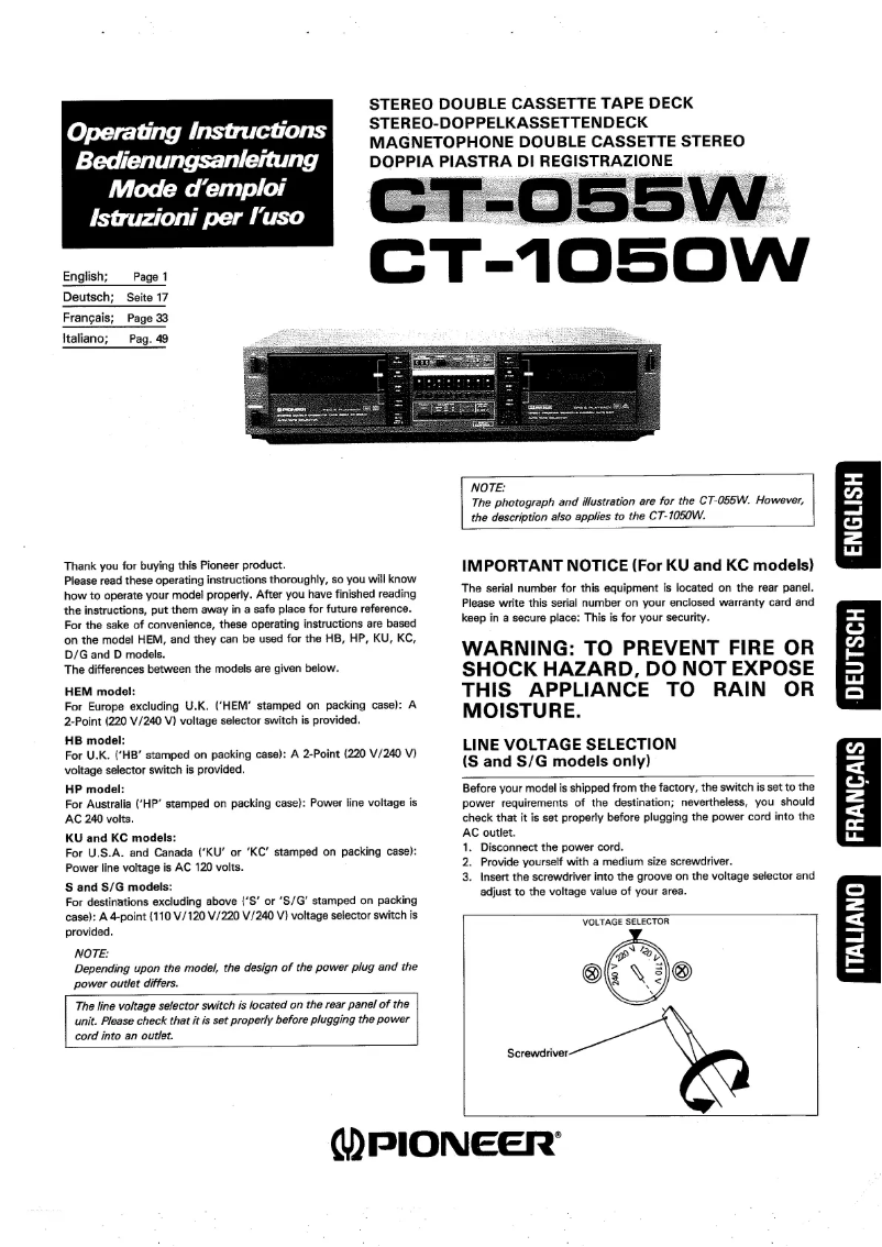 Page n°1 - Manuel utilisateur Pioneer CT-055W