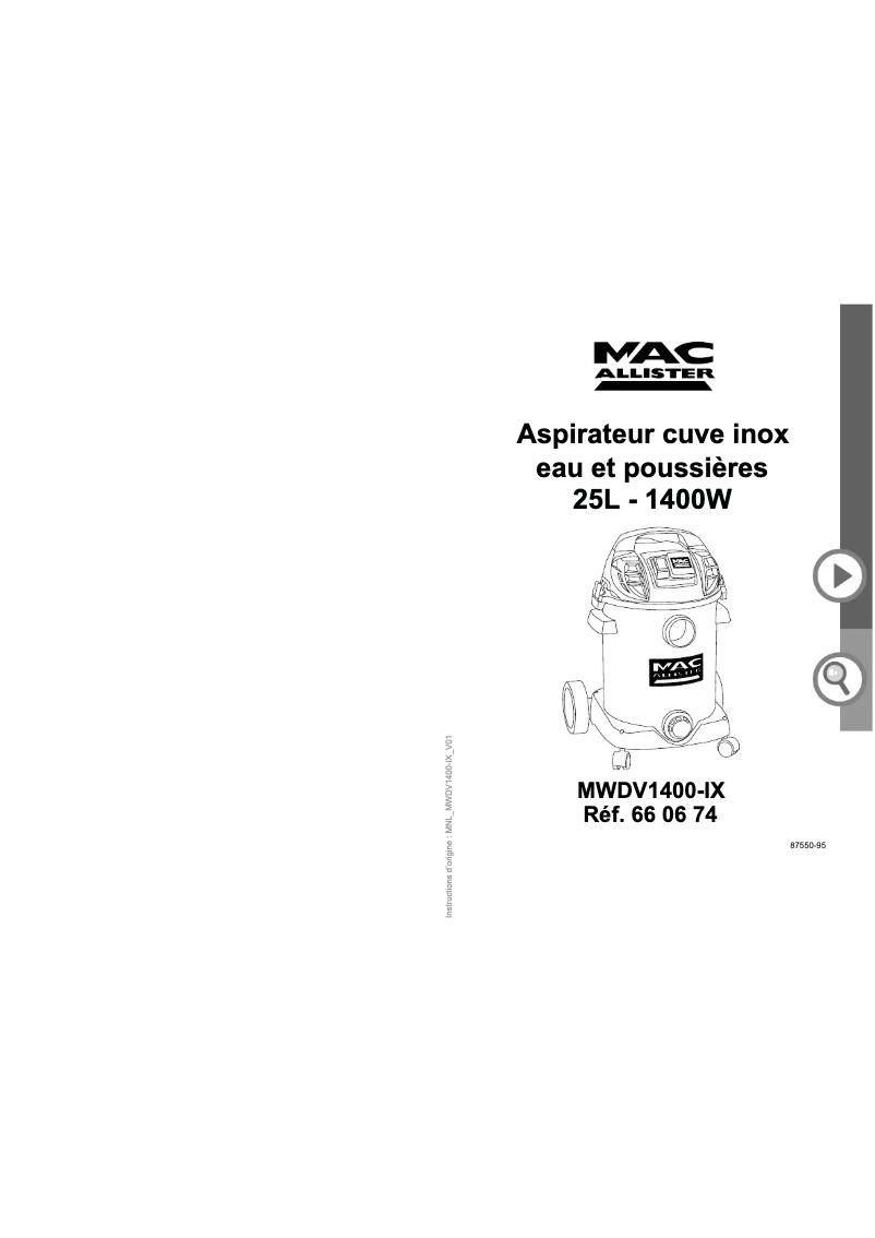 Image de la première page du manuel de l'appareil MWDV1400-IX