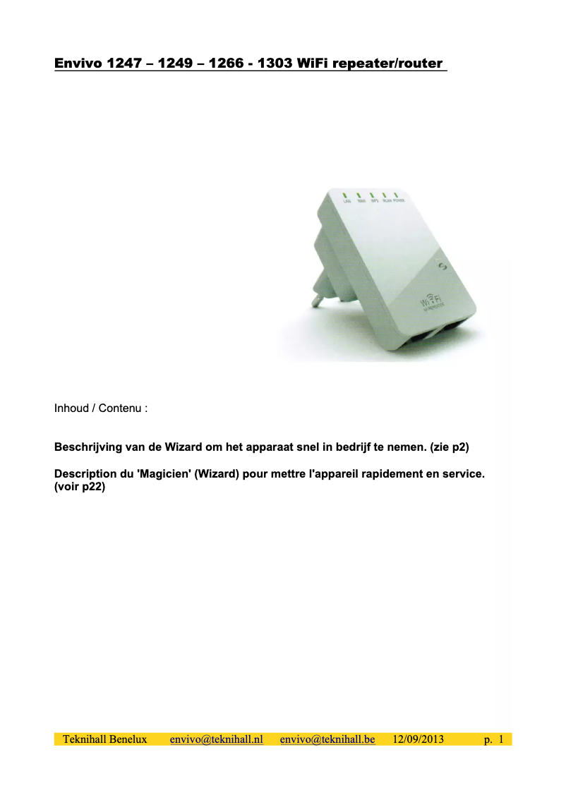 Page 1 de la notice Manuel utilisateur Envivo 1303