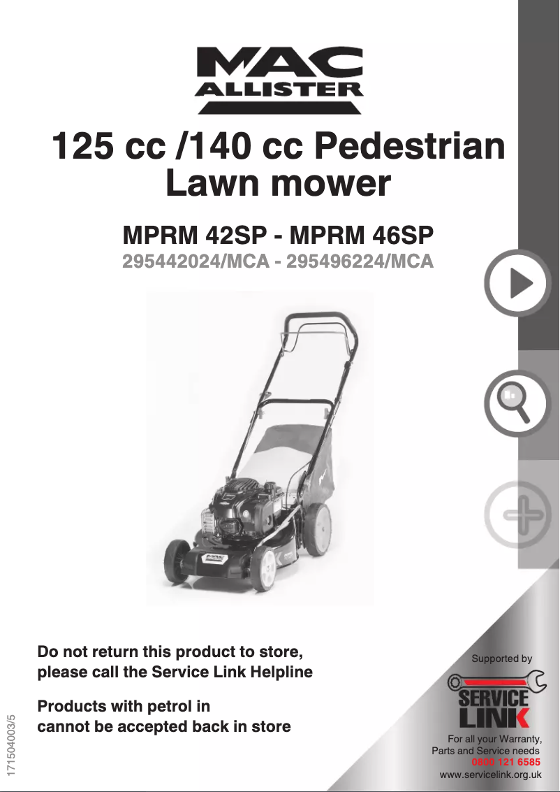 Page n°1 - Manuel utilisateur MacAllister MPRM 46SP
