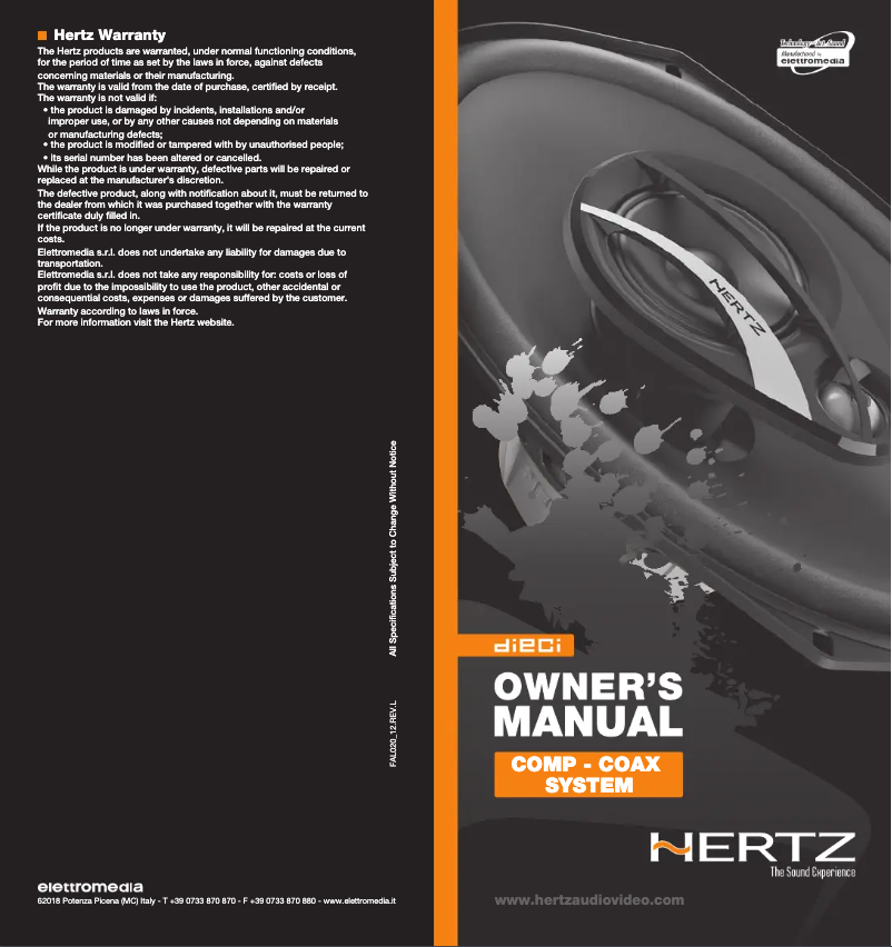 Page 1 de la notice Manuel utilisateur Hertz Dieci DCX 100.3