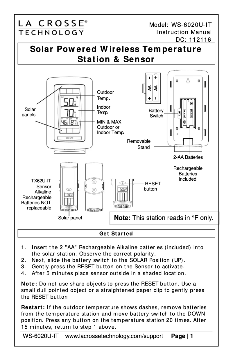 Page n°1 - Manuel utilisateur La Crosse Technology WS-6020U-IT