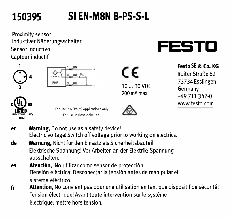 Page n°1 - Manuel utilisateur Festo SIEN-M8NB-PS-S-L