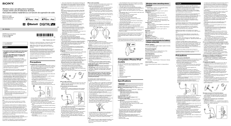 Page 1 de la notice Manuel utilisateur Sony WI-SP600N