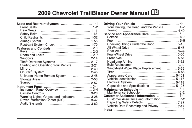 Page 1 de la notice Manuel utilisateur Chevrolet Trailblazer (2002)