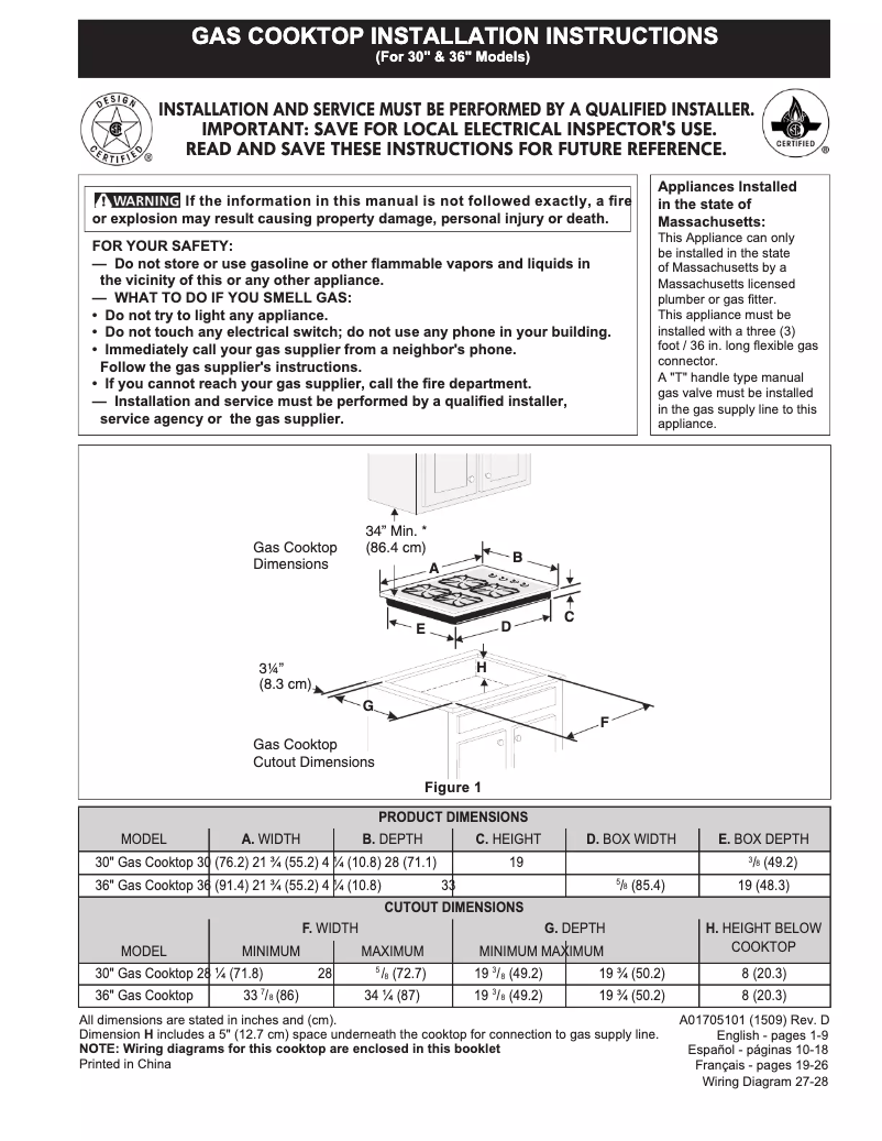 Page n°1 - Guide d'installation Frigidaire FFGC3026SB