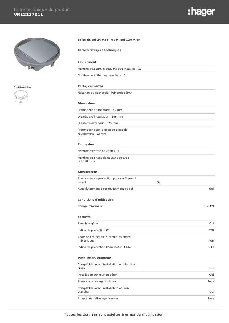 Image de la première page du manuel de l'appareil VR12127011