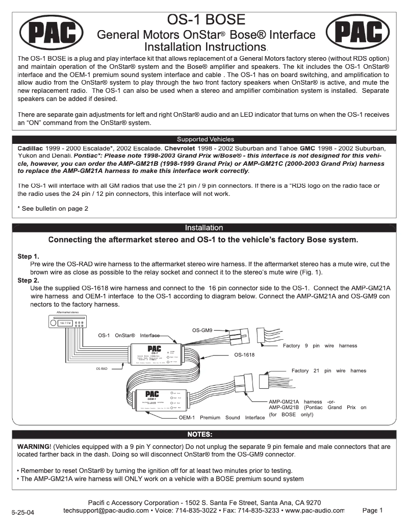 Page n°1 - Manuel utilisateur PAC OS-1 BOSE