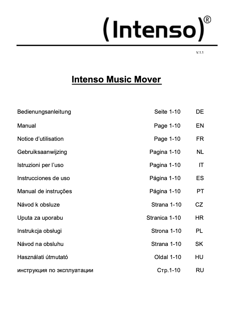 Page 1 de la notice Manuel utilisateur Intenso Music Mover