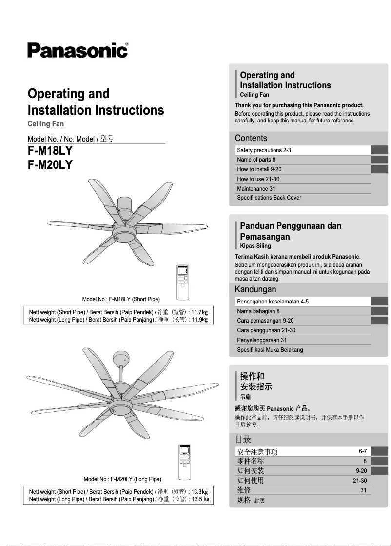Página 1 del manual Manual de usuario Panasonic F-M18LY