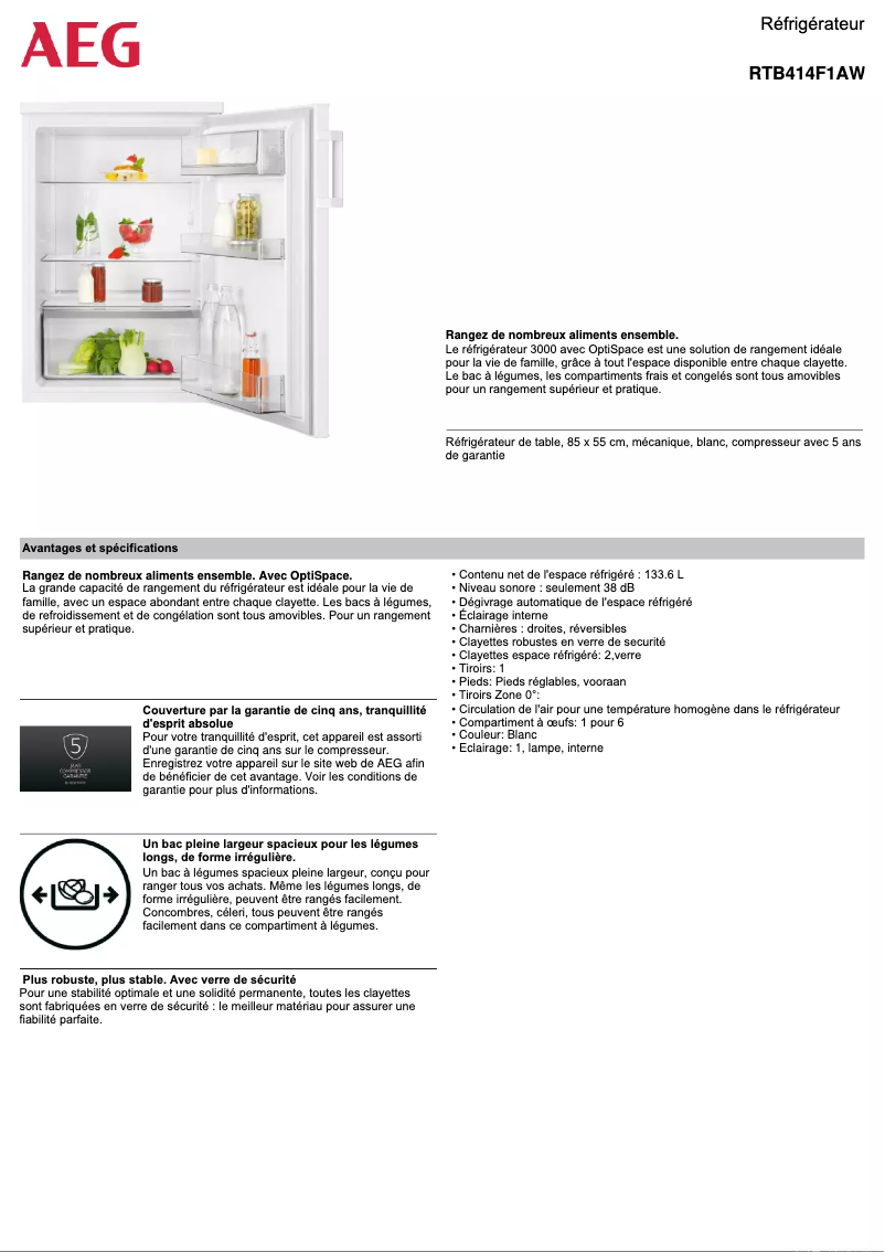 Page n°1 - Fiche technique AEG RTB414F1AW