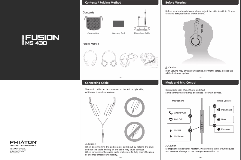 Página 1 del manual Manual de usuario Phiaton Fusion MS 430